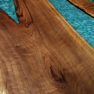 Elite Custom Walnut Dining Table with Turquoise - Blue Epoxy ECT - 70 - Elitecustomtable