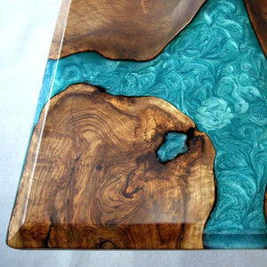 Elite Custom Walnut Dining Table with Turquoise - Blue Epoxy ECT - 70 - Elitecustomtable