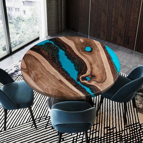 Elite Custom Walnut Turquoise Blue Epoxy Resin Round Table ECT - 30 - Elitecustomtable
