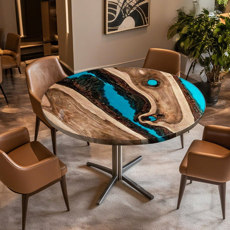 Elite Custom Walnut Turquoise Blue Epoxy Resin Round Table ECT - 30 - Elitecustomtable