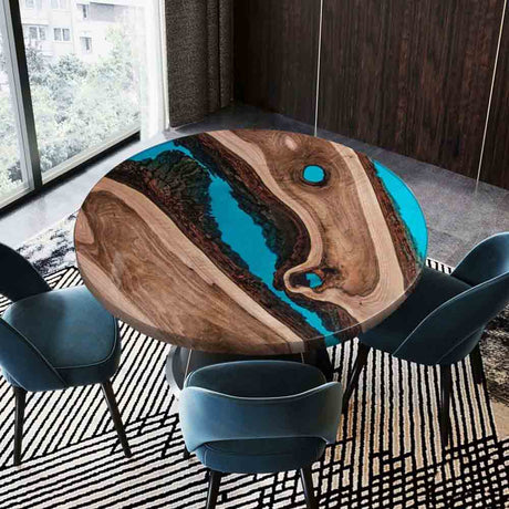 Elite Custom Walnut Turquoise Blue Epoxy Resin Round Table ECT - 30 - Elitecustomtable