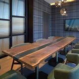 Elite Custom Walnut Wood Live Edge Walnut Black Epoxy Conference Table ECT - 52 - Elitecustomtable