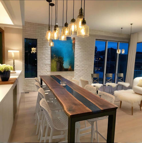 Elite Custom Walnut Wood Live Edge Walnut Black Epoxy Conference Table ECT - 52 - Elitecustomtable