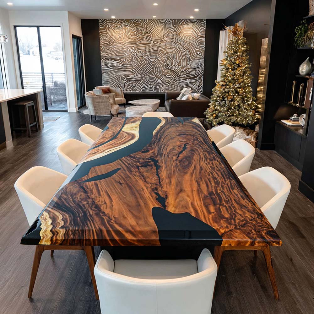 Elite Custom Walnut Wood with Black Epoxy River Dining & Conference Table ECT - 98 - Elitecustomtable