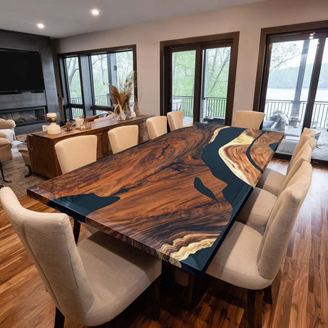 Elite Custom Walnut Wood with Black Epoxy River Dining & Conference Table ECT - 98 - Elitecustomtable