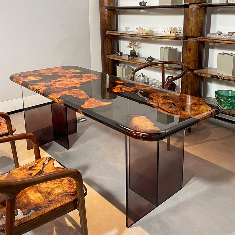 Elite Dining Table with Black Transparent Resin and Golden Camphor Inlay ECT - 223 - Elitecustomtable