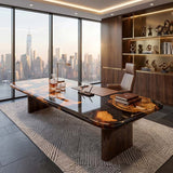 Elite Dining Table with Black Transparent Resin and Golden Camphor Inlay ECT - 223 - Elitecustomtable