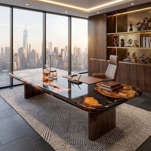 Elite Dining Table with Black Transparent Resin and Golden Camphor Inlay ECT - 223 - Elitecustomtable