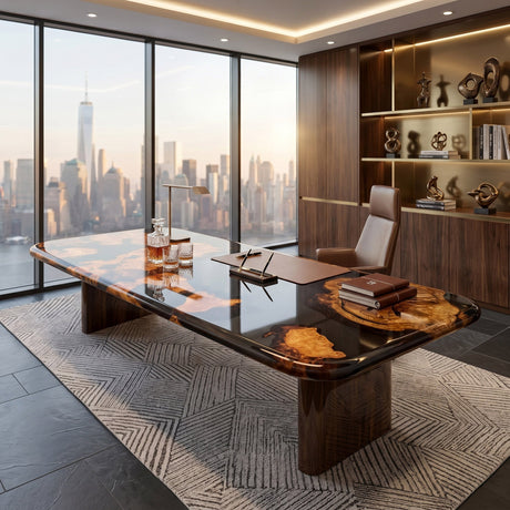 Elite Dining Table with Black Transparent Resin and Golden Camphor Inlay ECT - 223 - Elitecustomtable