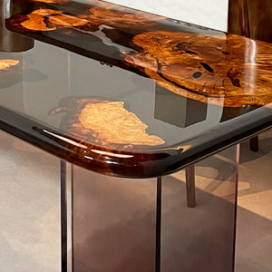 Elite Dining Table with Black Transparent Resin and Golden Camphor Inlay ECT - 223 - Elitecustomtable