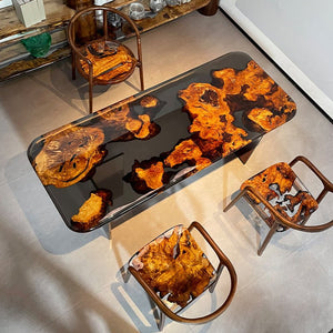 Elite Dining Table with Black Transparent Resin and Golden Camphor Inlay ECT - 223 - Elitecustomtable