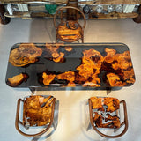 Elite Dining Table with Black Transparent Resin and Golden Camphor Inlay ECT - 223 - Elitecustomtable