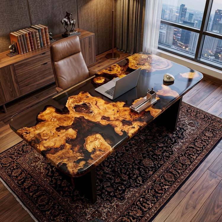 Elite Dining Table with Black Transparent Resin and Golden Camphor Inlay ECT-223