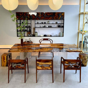 Elite Golden Camphor Wood & Transparent Crystalline Epoxy Resin Dining Table ECT - 145 - Elitecustomtable