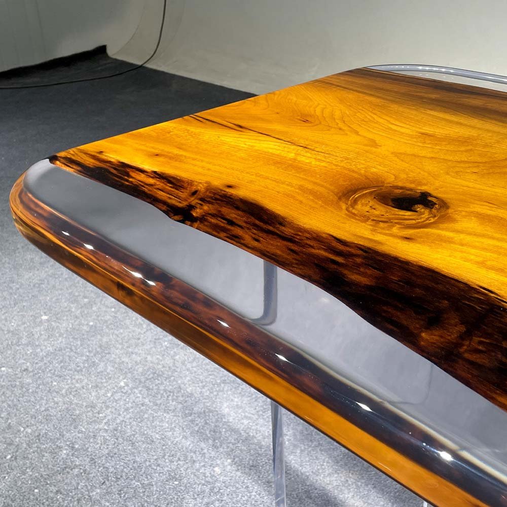 Elite Golden Camphor Wood & Transparent Epoxy Resin Dining Table ECT - 143 - Elitecustomtable