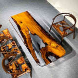 Elite Golden Camphor Wood & Transparent Epoxy Resin Dining Table ECT - 143 - Elitecustomtable