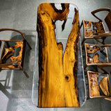 Elite Golden Camphor Wood & Transparent Epoxy Resin Dining Table ECT - 143 - Elitecustomtable