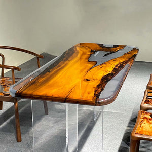 Elite Golden Camphor Wood & Transparent Epoxy Resin Dining Table ECT - 143 - Elitecustomtable
