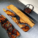 Elite Golden Camphor Wood & Transparent Epoxy Resin Dining Table ECT - 147 - Elitecustomtable