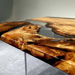 Elite Golden Camphor Wood & Transparent Epoxy Resin Dining Table ECT - 147 - Elitecustomtable