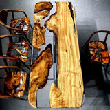 Elite Golden Camphor Wood & Transparent Epoxy Resin Dining Table ECT - 147 - Elitecustomtable