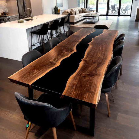 Elite Live - Edge Black Walnut Dining Table with Bold Black Resin Inlay ECT - 240 - Elitecustomtable