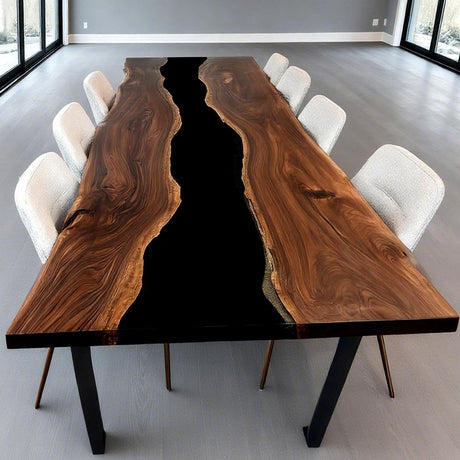 Elite Live - Edge Black Walnut Dining Table with Bold Black Resin Inlay ECT - 240 - Elitecustomtable
