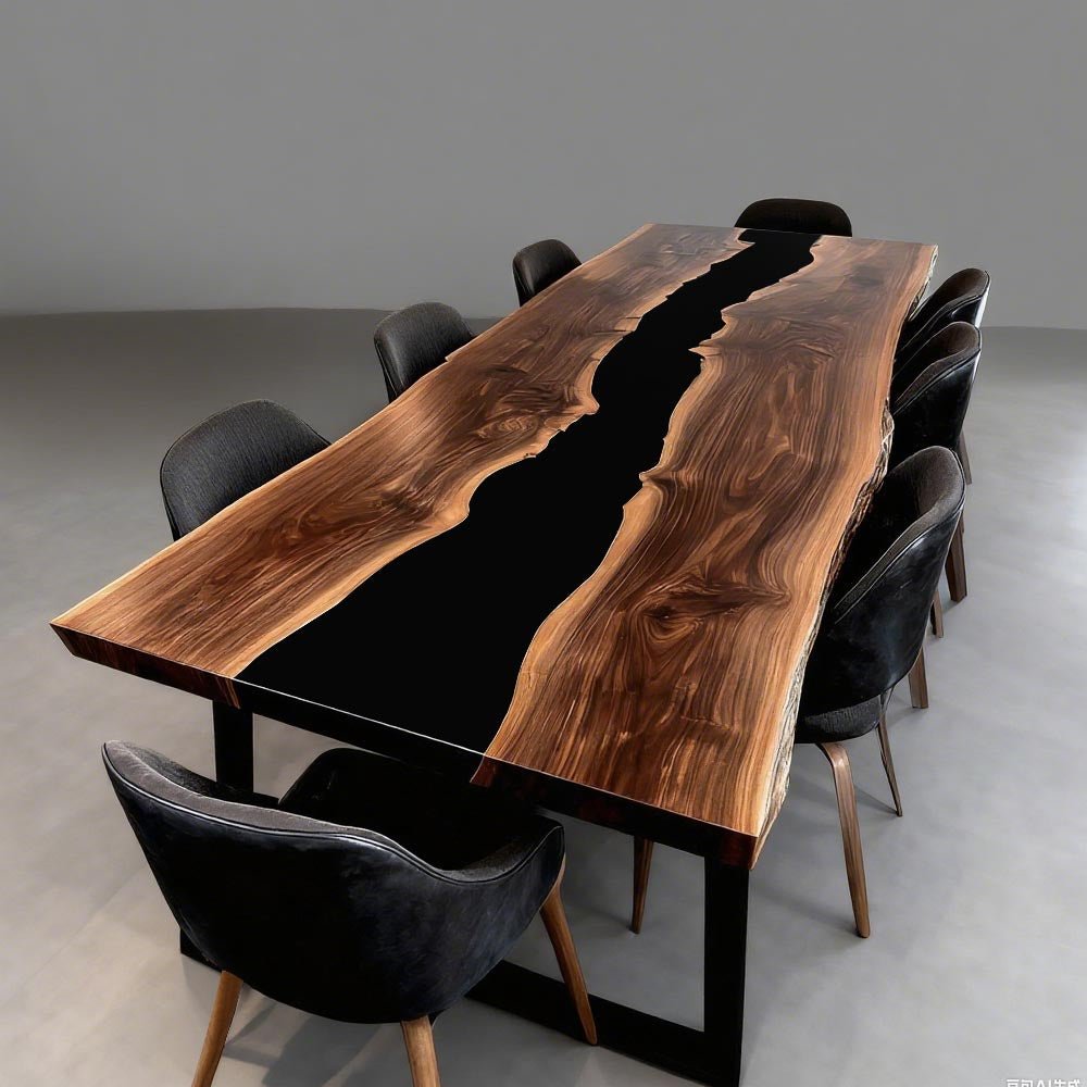 Elite Live - Edge Black Walnut Dining Table with Bold Black Resin Inlay ECT - 240 - Elitecustomtable