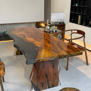 Elite Live Edge Golden Camphor Black Epoxy Resin Dining Table 38.58"Wx89.37"L, EIT - 37 - Elitecustomtable