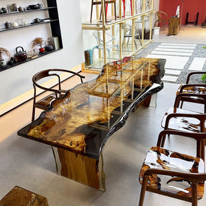 Elite Live Edge Golden Camphor Black Epoxy Resin Table ECT - 221 - Elitecustomtable
