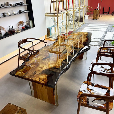 Elite Live Edge Golden Camphor Black Epoxy Resin Table ECT - 221 - Elitecustomtable