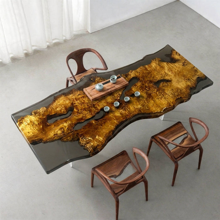 Elite Live Edge Golden Camphor Black Epoxy Resin Table ECT-221