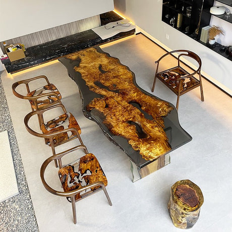 Elite Live Edge Golden Camphor Black Epoxy Resin Table ECT - 221 - Elitecustomtable