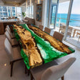 Elite Live - Edge Golden Camphor Wood Dining Table with Emerald Green Resin Inlay ECT - 139 - Elitecustomtable
