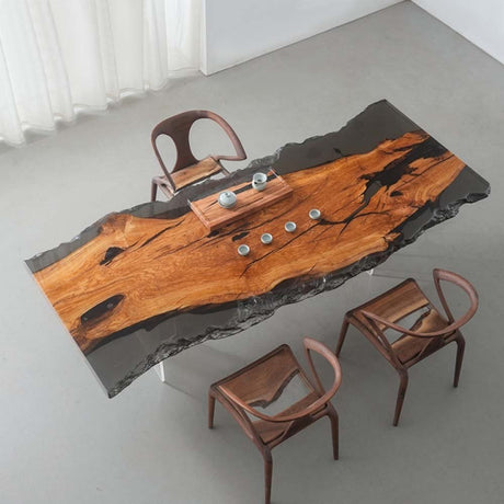Elite Live - Edge Olive Wood Dining & Office Table with Transparent Black Resin ECT - 228 - Elitecustomtable