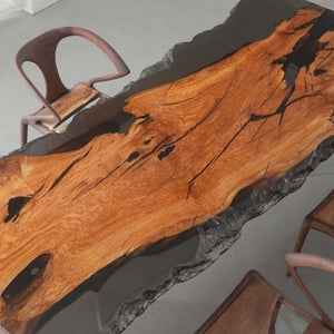Elite Live - Edge Olive Wood Dining & Office Table with Transparent Black Resin ECT - 228 - Elitecustomtable