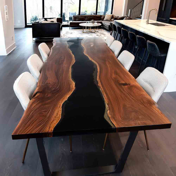 Elite Live - Edge Olive Wood Dining Table with Deep Blue Resin Inlay ECT-241