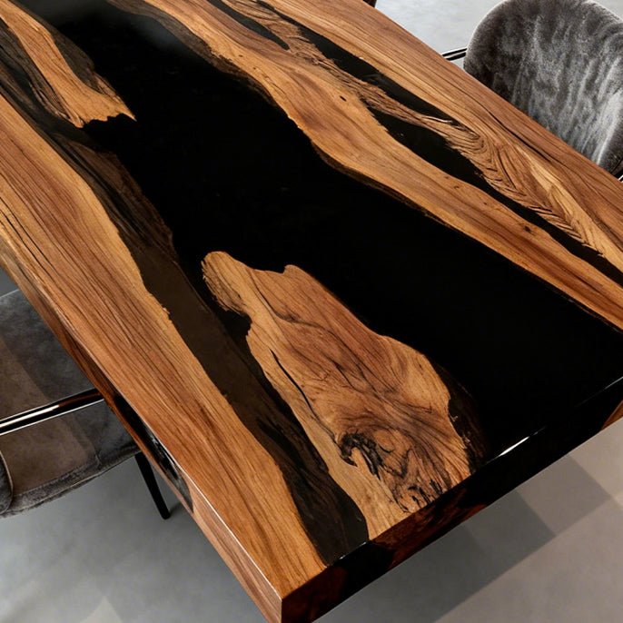 Elite Live - Edge Olive Wood Dining Table with Sleek Black Resin Inlay ECT - 242 - Elitecustomtable