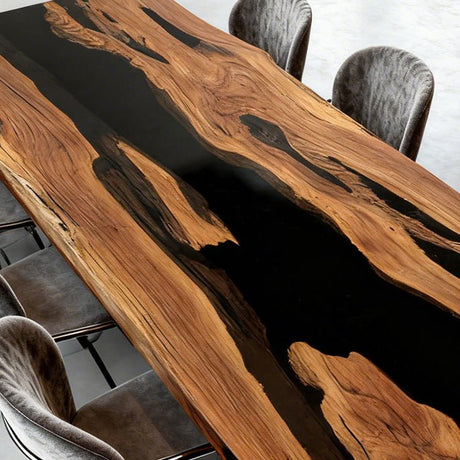 Elite Live - Edge Olive Wood Dining Table with Sleek Black Resin Inlay ECT - 242 - Elitecustomtable