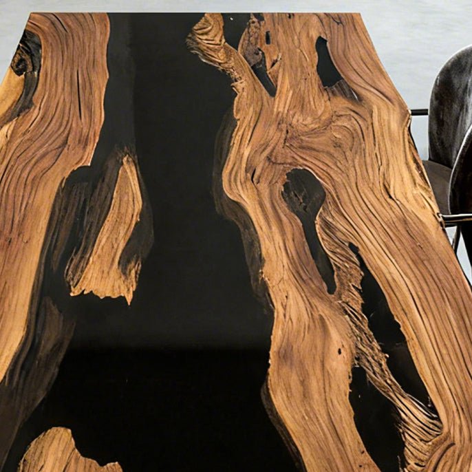 Elite Live - Edge Olive Wood Dining Table with Sleek Black Resin Inlay ECT - 242 - Elitecustomtable