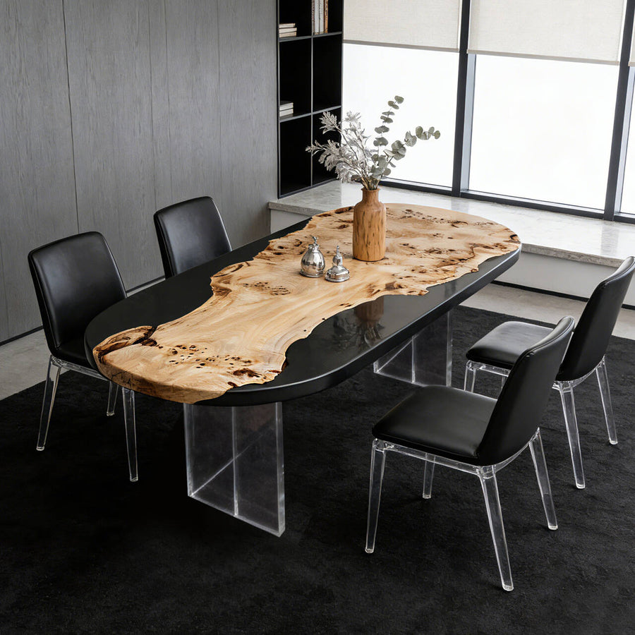 Elite Live Edge Poplar Wood & Gray - Transparent Epoxy Dining Table ECT-41