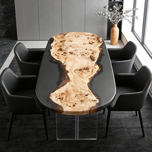 Elite Live Edge Poplar Wood & Gray - Transparent Epoxy Dining Table ECT - 41 - Elitecustomtable