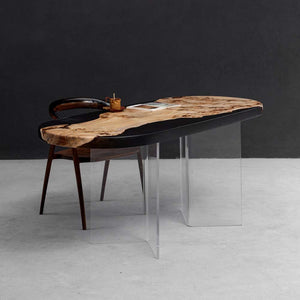 Elite Live Edge Poplar Wood & Gray - Transparent Epoxy Dining Table ECT - 41 - Elitecustomtable