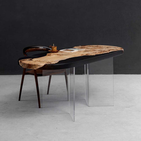 Elite Live Edge Poplar Wood & Gray - Transparent Epoxy Dining Table ECT - 41 - Elitecustomtable