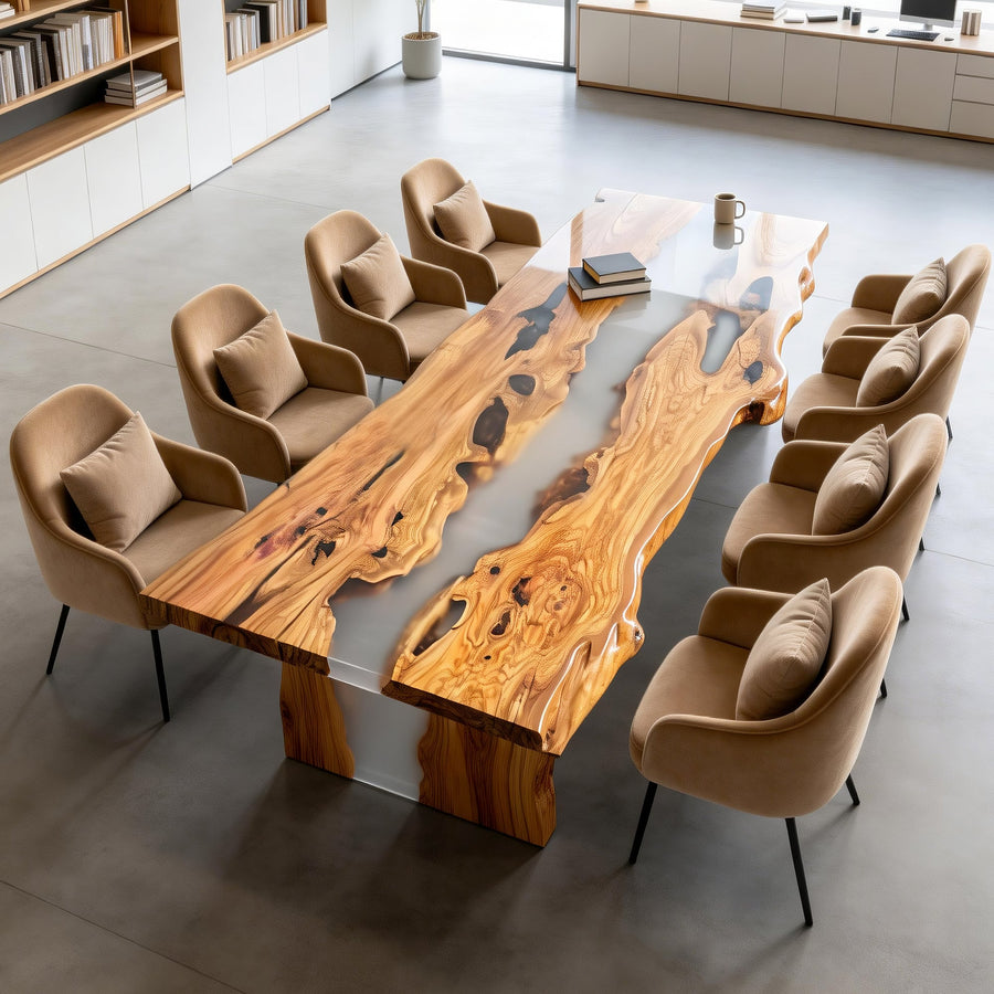 Elite Live Edge Resin Olive Wood Conference Table with Clear Resin ECT-75