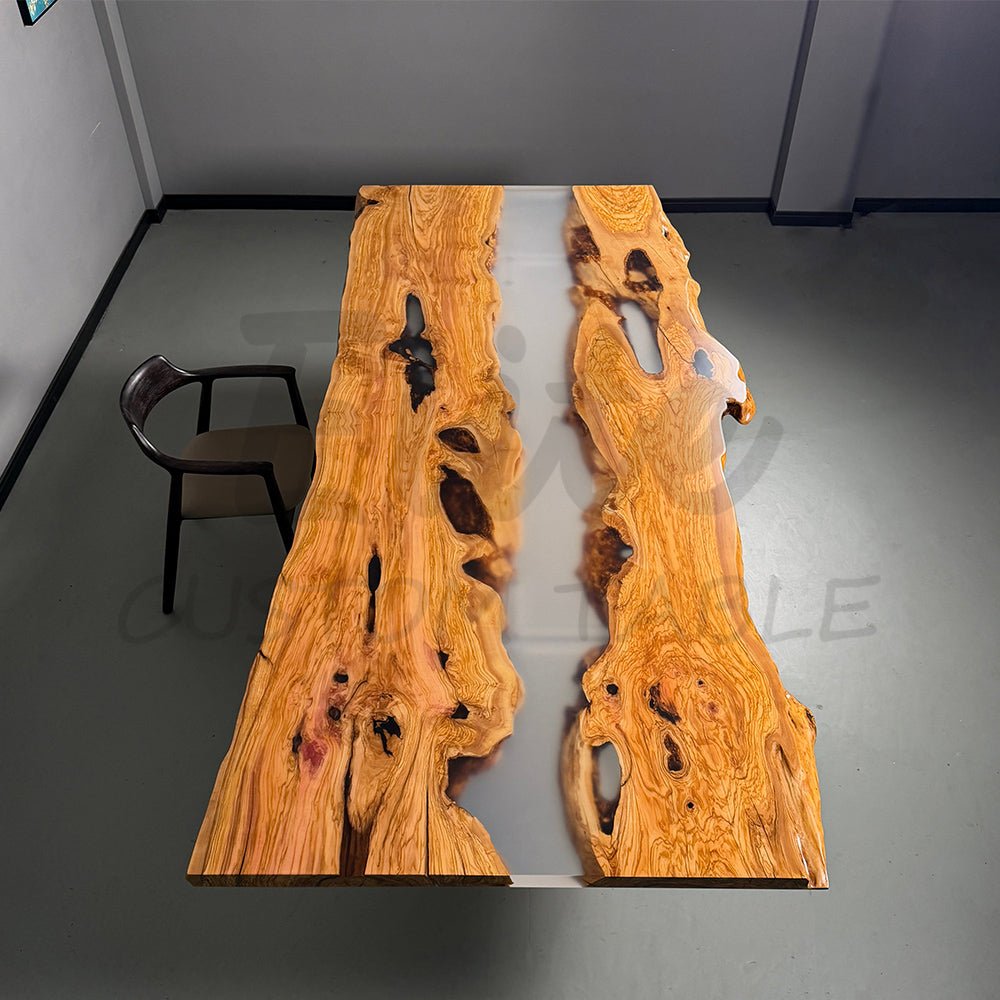 Elite Live Edge Resin Olive Wood Conference Table with Clear Resin ECT - 75 - Elitecustomtable
