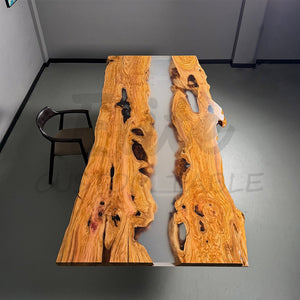 Elite Live Edge Resin Olive Wood Conference Table with Clear Resin ECT - 75 - Elitecustomtable
