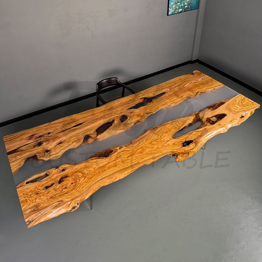 Elite Live Edge Resin Olive Wood Conference Table with Clear Resin ECT - 75 - Elitecustomtable