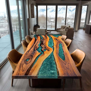 Elite Live - Edge Walnut Wood Dining Table with Green Resin Inlay ECT-220 - Elitecustomtable