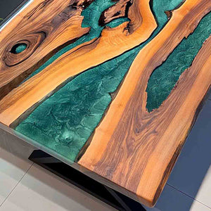 Elite Live - Edge Walnut Wood Dining Table with Green Resin Inlay ECT-220 - Elitecustomtable